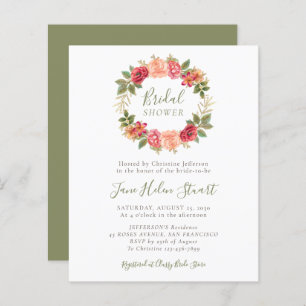 Budget green floral bridal shower invitations