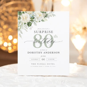 Budget Green Floral Surprise Birthday Invitation