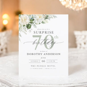 Budget Green Floral Surprise Birthday Invitation