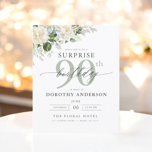 Budget Green Floral Surprise Birthday Invitation (Creator Uploaded)