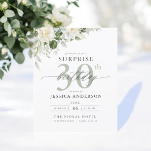 Budget Green Floral Surprise Birthday Invitations Flyer