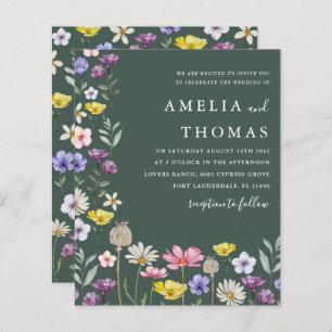 Budget Green Floral Wildflower Wedding Invitation
