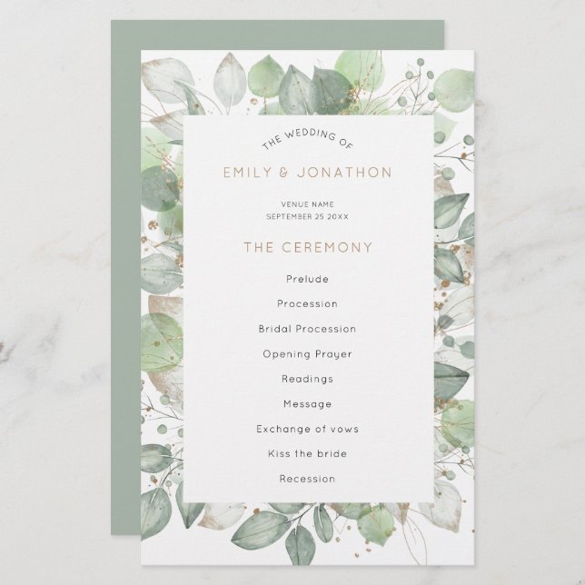 Budget Green Foliage Elegant Wedding Program (Front/Back)