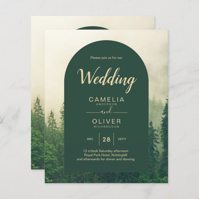 BUDGET Green Forest mountain Pine Trees Wedding (Front/Back)