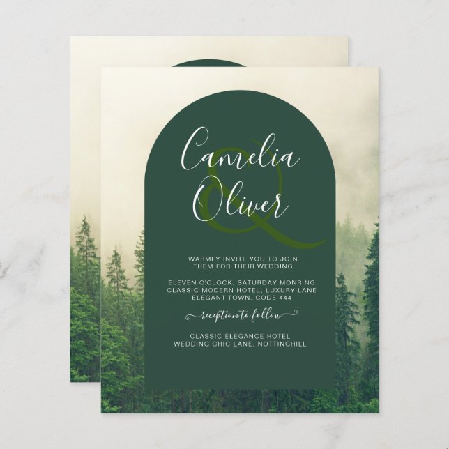 BUDGET Green Forest mountain Pine Trees Wedding (Front/Back)