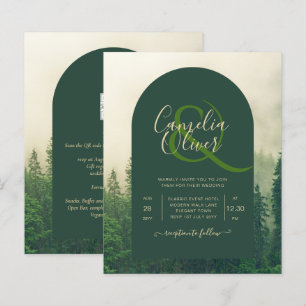 BUDGET Green Forest Pine Trees Wedding INVITE