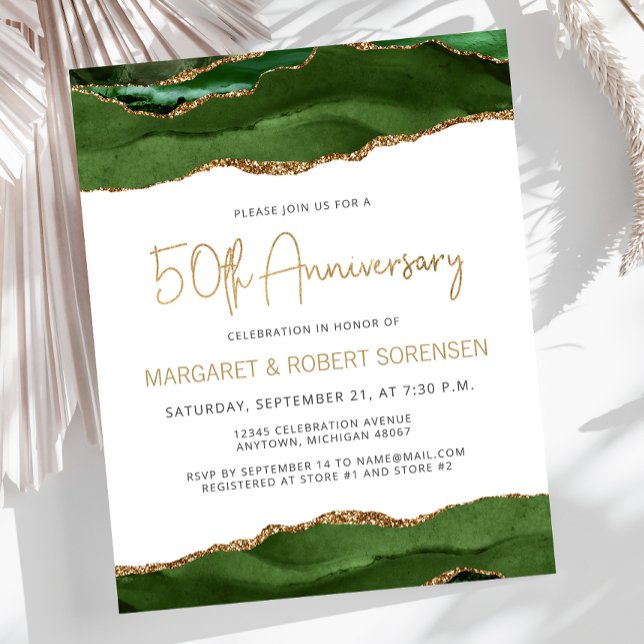 Budget Green Gold Agate 50th Anniversary Invite (Creator Uploaded)