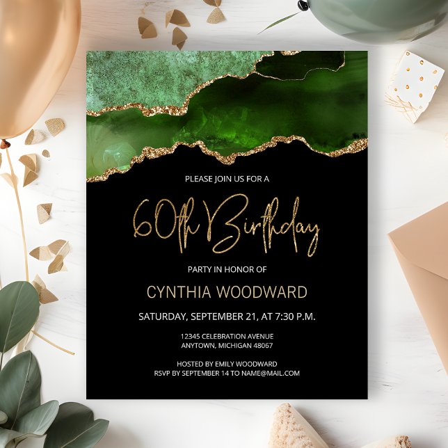 Budget Green Gold Agate 60th Birthday Invitation (Creator Uploaded)