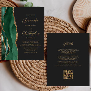 Budget Green Gold Agate Dark QR Code Wedding