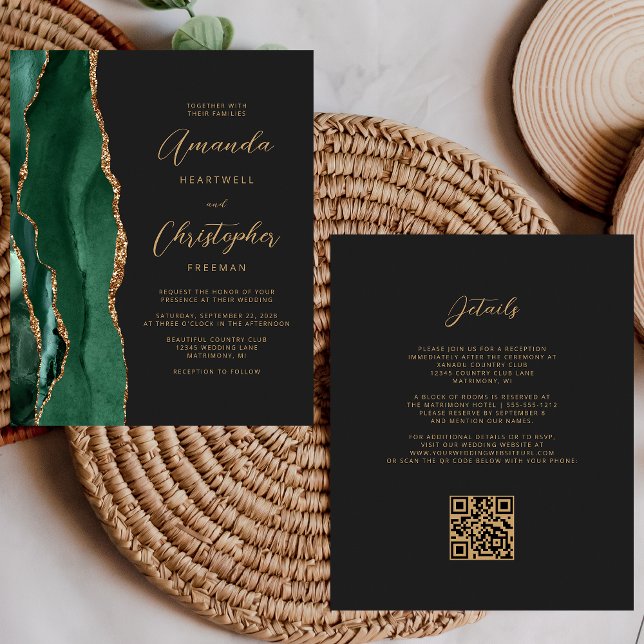 Budget Green Gold Agate Dark QR Code Wedding (Creator Uploaded)
