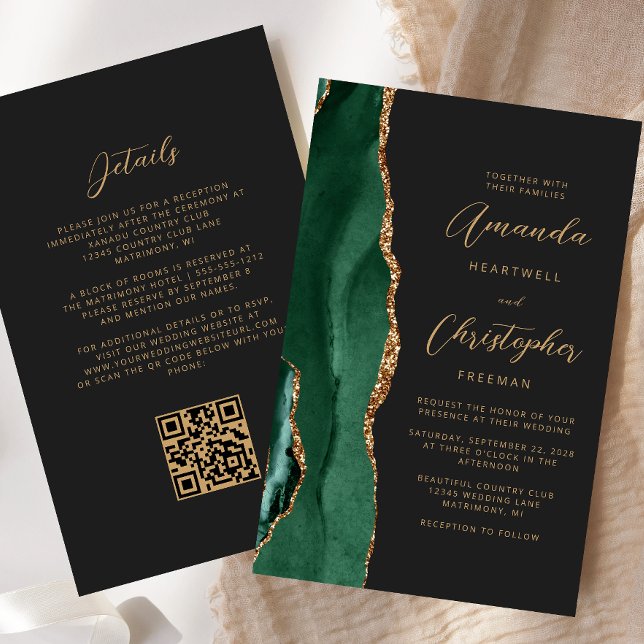 Budget Green Gold Agate Dark QR Code Wedding (Creator Uploaded)