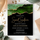 Budget Green Gold Agate Dark Sweet 16 Invitation<br><div class="desc">This trendy Sweet Sixteen birthday invitation features a watercolor image of an agate geode in shades of green with faux gold highlights. The words "Sweet Sixteen" appear in faux gold glitter in decorative modern handwriting font. Customise it with the name of the honoree in gold coloured text and the details...</div>