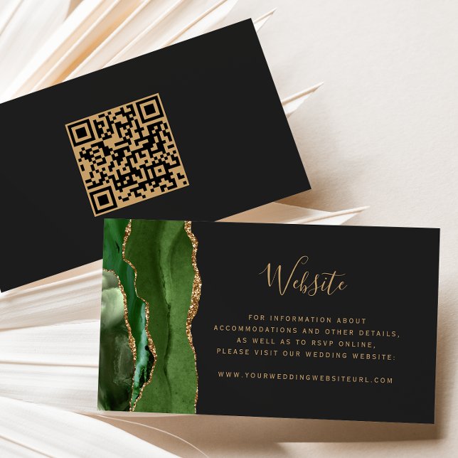 Budget Green Gold Agate Dark Wedding QR Code Enclosure Card (Creator Uploaded)