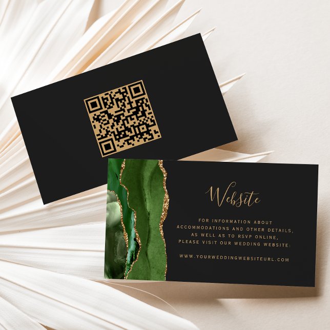 Budget Green Gold Agate Dark Wedding QR Code Enclosure Card (Creator Uploaded)