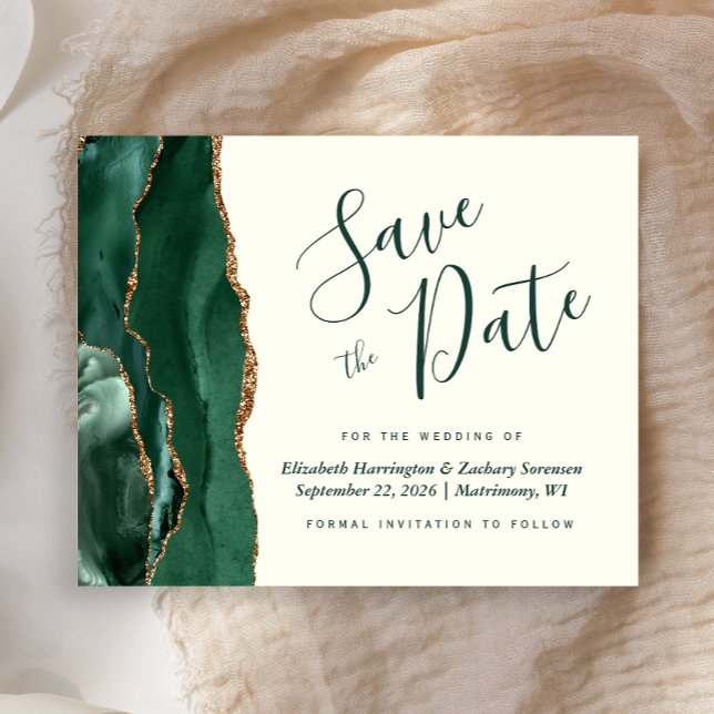 Budget Green Gold Agate Ivory Save the Date (Creator Uploaded)