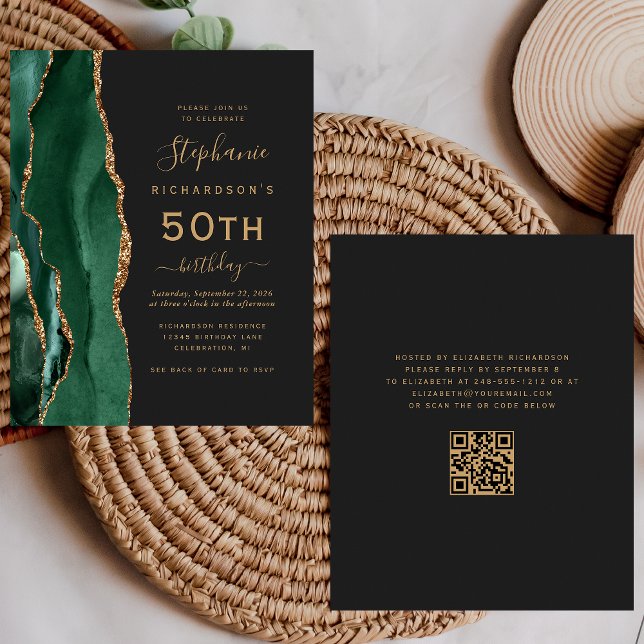 Budget Green Gold Agate QR Code 50th Birthday (Creator Uploaded)