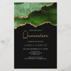 Budget Green Gold Agate Quinceañera Invitation