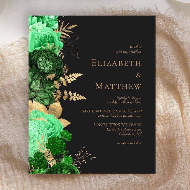 Budget Green Gold Floral Dark Wedding Invitation (Creator Uploaded)