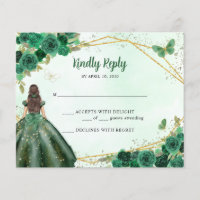 Budget Green Gold Floral Princess QR Code RSVP