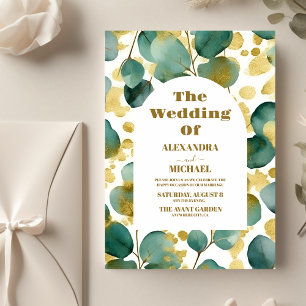 Budget Green Gold Glitter Eucalyptus Wedding Flyer