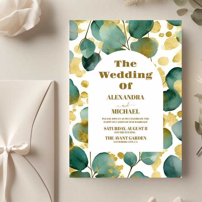 Budget Green Gold Glitter Eucalyptus Wedding Flyer (Creator Uploaded)