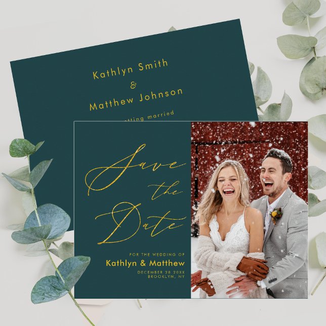 Budget Green Gold Script Wedding Save The Date Flyer (Creator Uploaded)