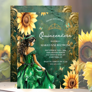 Budget Green Gold Sunflower Princess Quinceañera