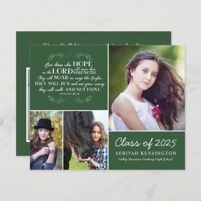 Budget Green Graduation Bible Verse Photo Collage (Front/Back)