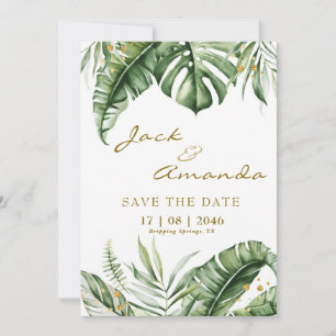 Budget Green Leaf Boho Wedding save the date card