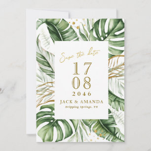 Budget Green Leaf Boho Wedding Save the date Invitation