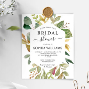 Budget Green Leaves Frame Bridal Shower Invitation