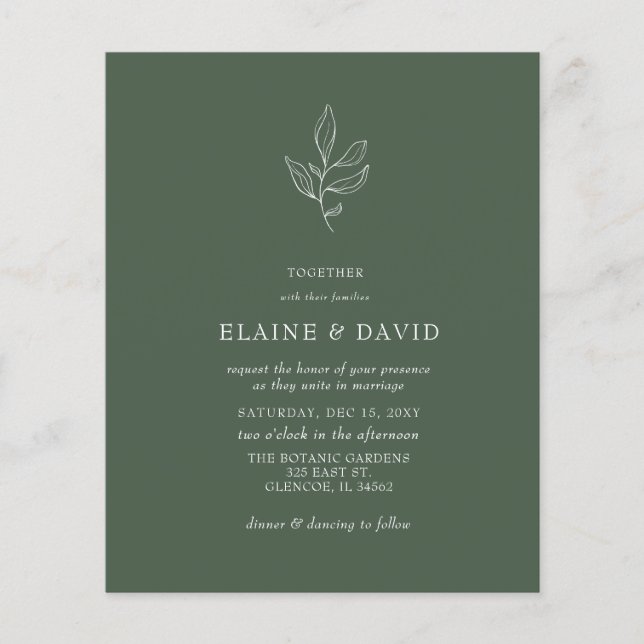 Budget Green Modern Botanical Wedding Invitations (Front)
