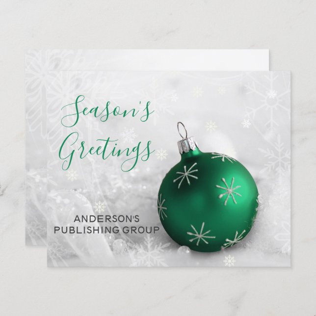 Budget Green Ornament Festive Company Holiday Card (Front/Back)