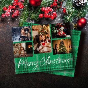 Budget Green Plaid 5 Photo Merry Christmas