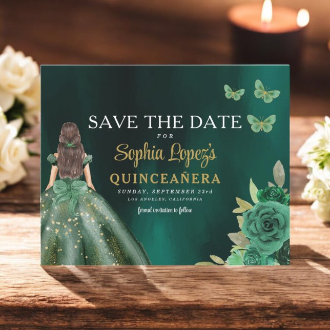 Budget Green Princess Quinceañera Save the Date (Creator Uploaded)