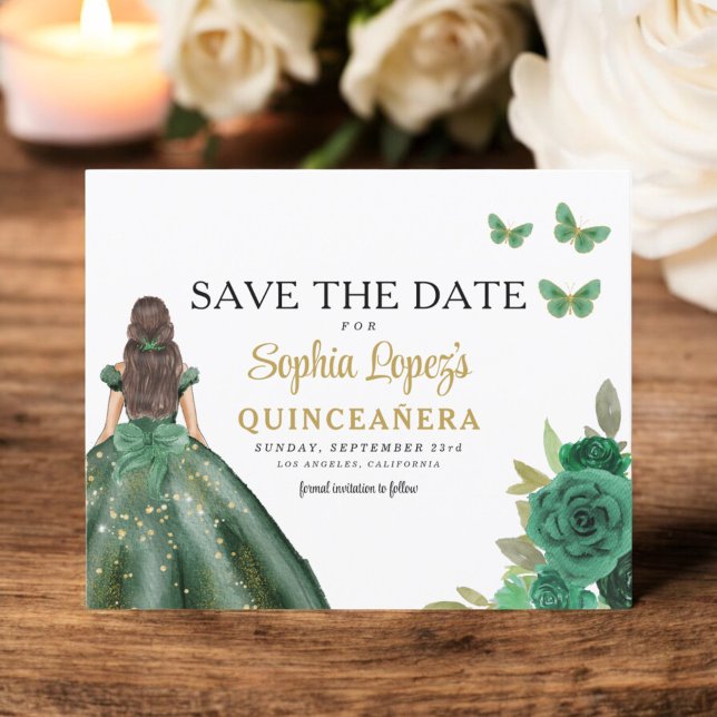 Budget Green Princess Quinceañera Save the Date Flyer (Creator Uploaded)