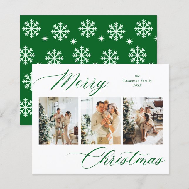 BUDGET Green Script Merry Christmas Photo Collage (Front/Back)