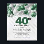 Budget Green Silver Balloon Glitter 40th Birthday<br><div class="desc">Modern Glam Emerald Green Silver Balloon Glitter Sparkle Any Age Birthday Invitation</div>