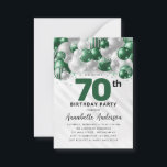 Budget Green Silver Balloon Glitter 70th Birthday Card<br><div class="desc">Modern Glam Emerald Green Silver Balloon Glitter Sparkle Any Age Birthday Invitation</div>