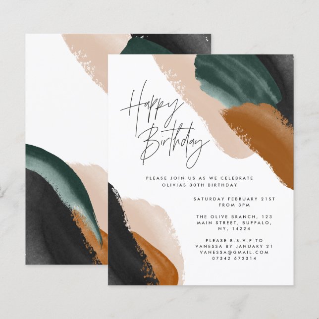Budget Green terracotta abstract Birthday (Front/Back)