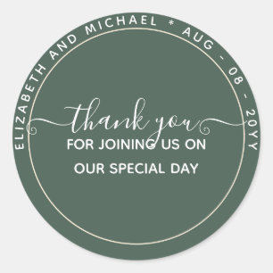 BUDGET Green Thank You Favour Monochrome Classic Round Sticker