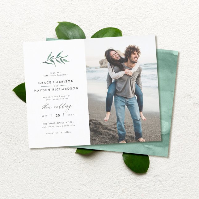 Budget Green Watercolor Branch Wedding Photo (Creator Uploaded)
