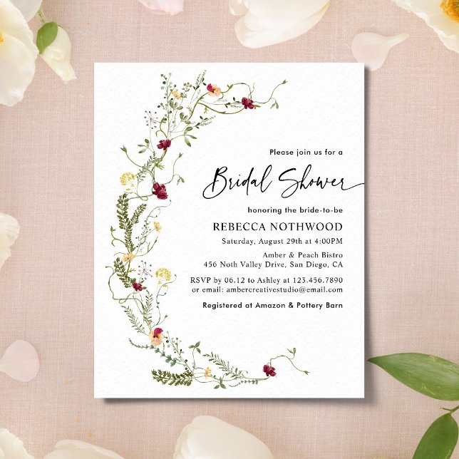 Budget Green Wildflower Bridal Shower Invitation (Creator Uploaded)