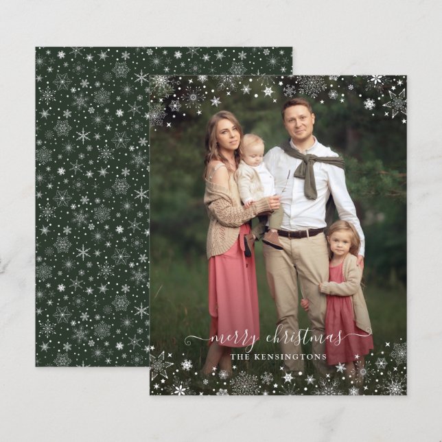 Budget Green Winter Snowflakes Christmas Photo (Front/Back)