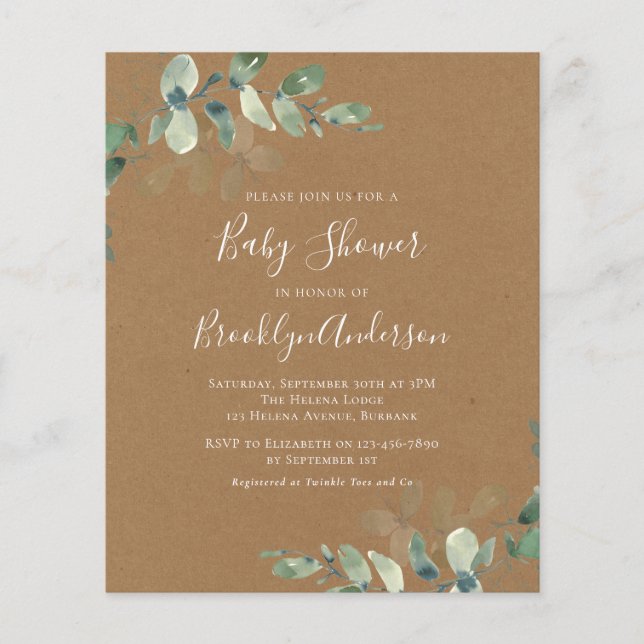 Budget Greenery Baby Shower Invitation (Front)