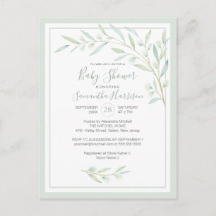 Budget Greenery Botanical Elegant Sage Baby Shower Invitation Postcard