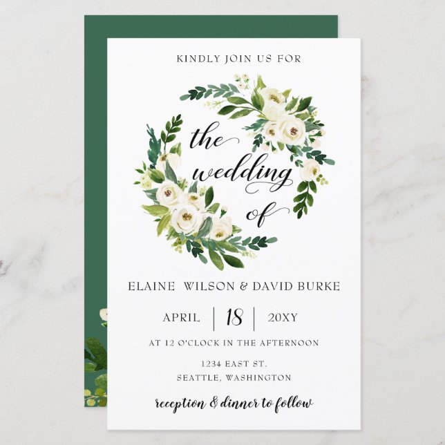 Budget Greenery Botanical Wedding Invitation (Front/Back)