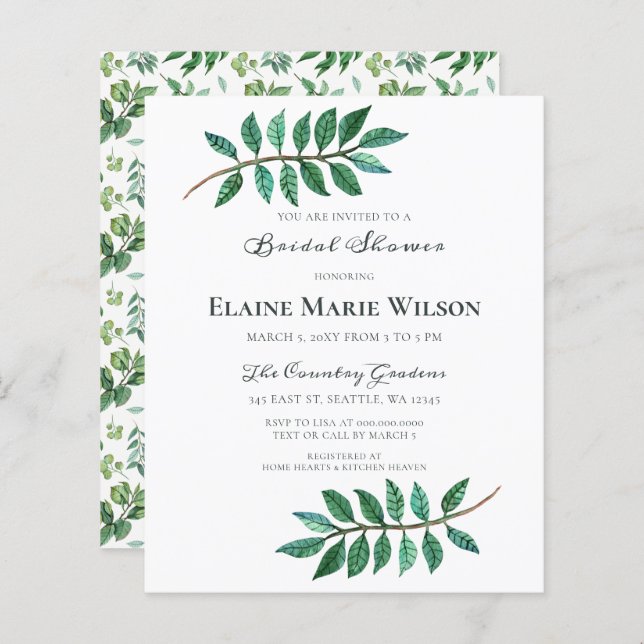 Budget Greenery Bridal Shower Invitation (Front/Back)