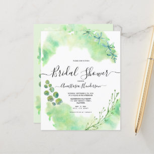 Budget-Greenery. Bridal shower. Invitation