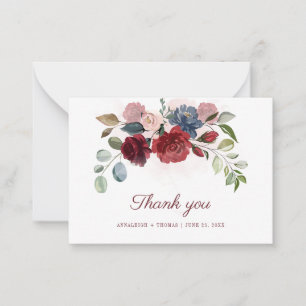 Budget Greenery Burgundy Floral Wedding Thank You Card